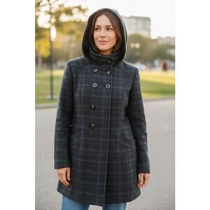 Sebby Women's Hooded‎ Plaid Coat XL